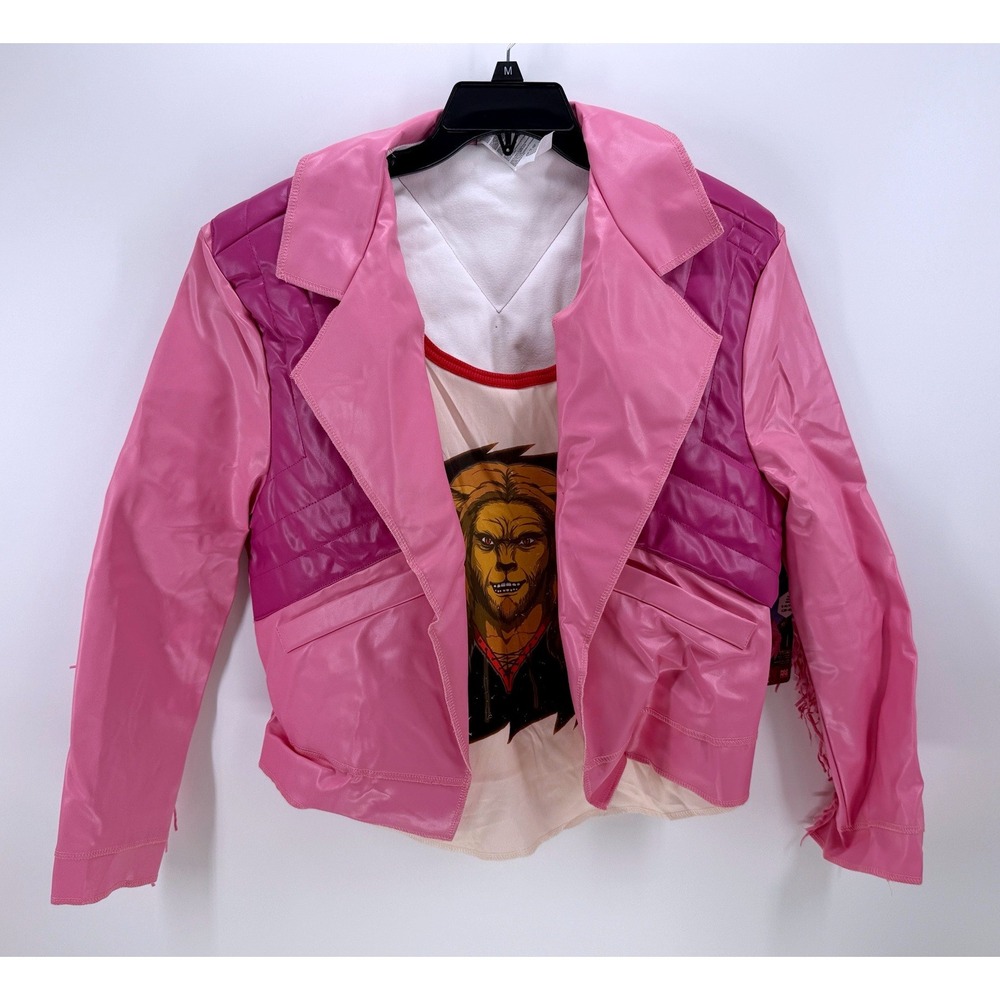 Minecraft Movie Garrett Adult Costume Pink Fringe Jacket Graphic Tank Top S-M